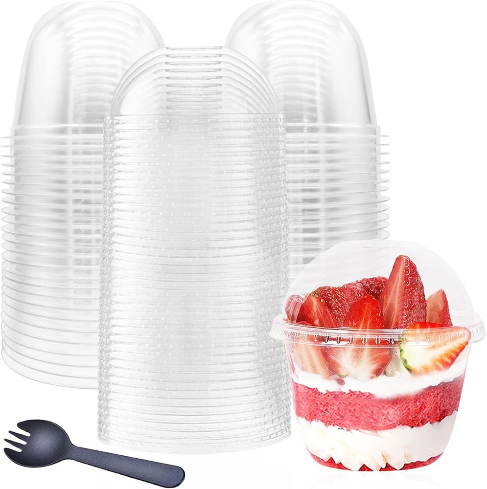 50 Pack 10oz Plastic Cups with Dome Lids(No Hole) 50 Count (Pack of 1), Clear