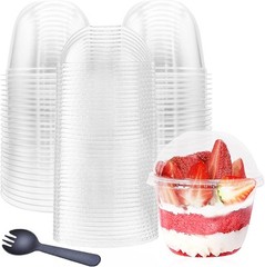 50 Pack 10oz Plastic Cups with Dome Lids(No Hole) 50 Count (Pack of 1), Clear