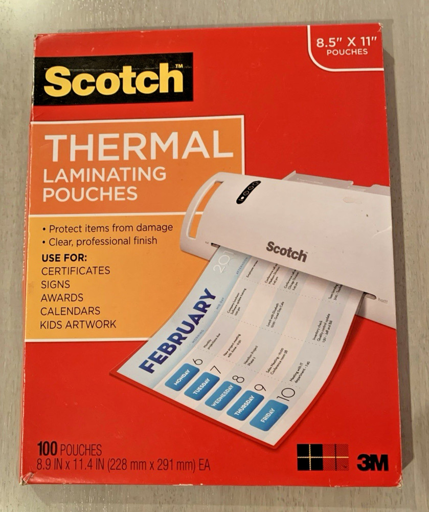 Scotch Letter Size Thermal Laminating Pouches 3 mil 11 1/2 x 9 100 per Pack