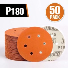 50 PCS 6 Inch 6 Hole Ceramic Sanding Discs P180 Grit, Hook and Loop Orbital