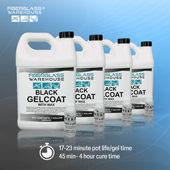 Fiberglass Warehouse Black Gel Coat –Gallon (WAXED) with 2oz MEKP Catalyst