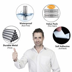 2 PACK Hand Wash Only Sign Self-adhesive Waterproof Aluminum Metal Signs for …