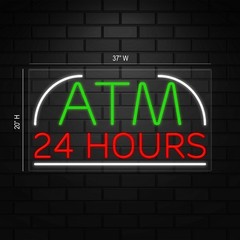 ATM 24 Hours Sign for Business Displays | LED Flex Neon | 37″W x 20″H x 1″D