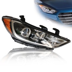 2017-2018 Hyundai Elantra Halogen Headlights Pair Clear Lens Black Housing