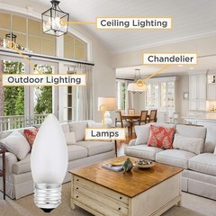 Frosted Flame Tip Chandelier Bulb 40W Incandescent Torpedo Tip Clear E26 Base