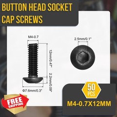 DTGN M4-0.7x12mm Socket Cap Screws 50 Pcs Black Steel