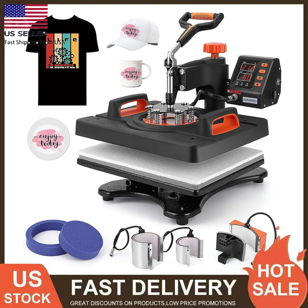 6 in 1 Heat Press Machine Sublimation Printing 12″x15″ For T-Shirt Mug Hat Plate