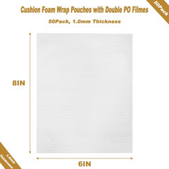 50 Pack 6”x8” Cushion Foam Pouches, Moving Supplies for Dishes, Packing Foam f