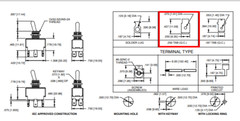 (1) Carling Toggle SWITCHES 2GG51, OFF-ON-ON, 2 CIRCUIT, 3 POSITION, 4 POST, 15A