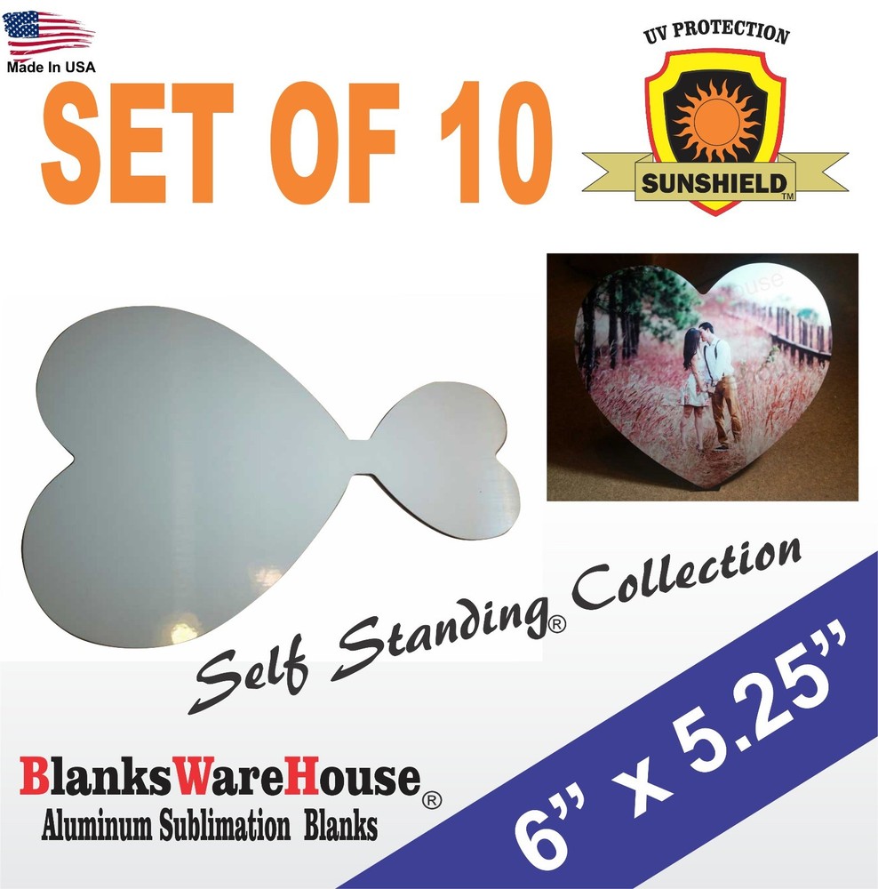Heart Shaped Sublimation Photo Blank, Self Standing, w/ attached stand, 10 pc **