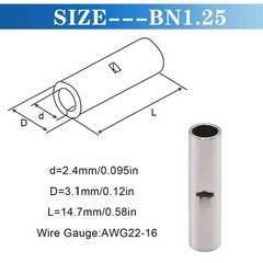 22-8-1/0-2/0-4/0AWG Bare Butt Splice Connectors Tinned Non-Insulate Terminals