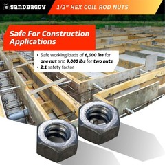 Sandbaggy 1/2″ Hex Coil Rod Nuts (Threaded) – Plain Steel