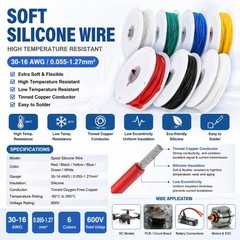 18 AWG Silicone Hook Up Wire Kit, 6 Colors 5M Each, 30M Total, Stranded Tinne…