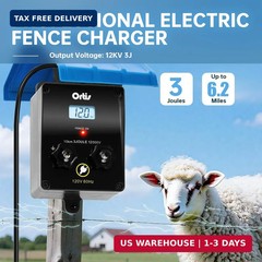 Electric Fence Energizer with LCD Display, Ortis 12,000V 3 Joules Electric Fence