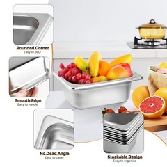 4 Pack 1/9 Size x 2.5 Inch Deep Steam Table Pan Stainless Steel Anti-Jam Pan
