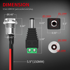 DC Jack 5.5X2.1Mm Pre-Wired Female DC Power Jack Panel Mount Barrel Jack with 5.