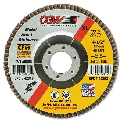 Premium Z3 XL T27 Flap Disc, 4-1/2 in dia, 40 Grit, 5/8 in-11, 13300 rpm Pack of