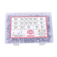 240Pieces M6 M5 M8 Flanged Bolts Nuts Kit 304 Metric Flanged Hex Screws Nut