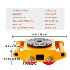 4PCS 17637LBS/8T Machinery Skate Dolly Machinery Mover Loading 4 PU Wheels