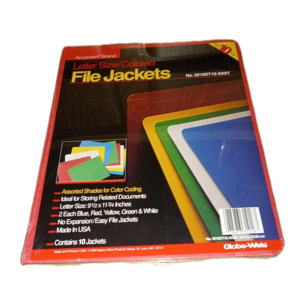 Globe Weis Colored File Folders Letter 9.5″ x 11 3/4″ 10-Pack Vintage 1990s NEW!