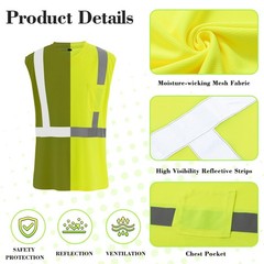 Amylove Lime 4 Pcs Hi Vis Sleeveless Reflective Shirt For Men Class 2