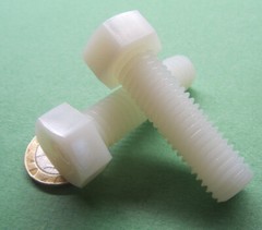 Tap Bolt, FT, Nylon, Metric, Natural M12x 1.75 x 40 mm Length, 10 pc