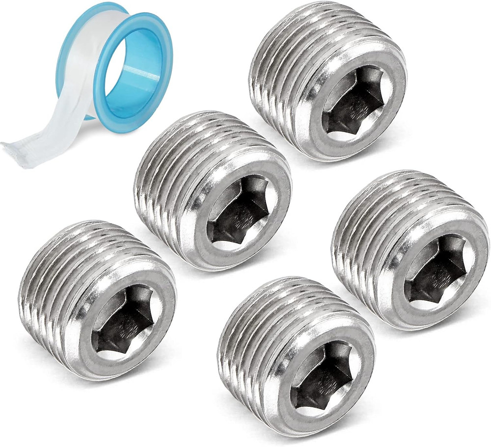 5PCS 3/8 NPT Stainless Steel Hex Socket Pipe Plugs Male Thread Seal Fittings Kit