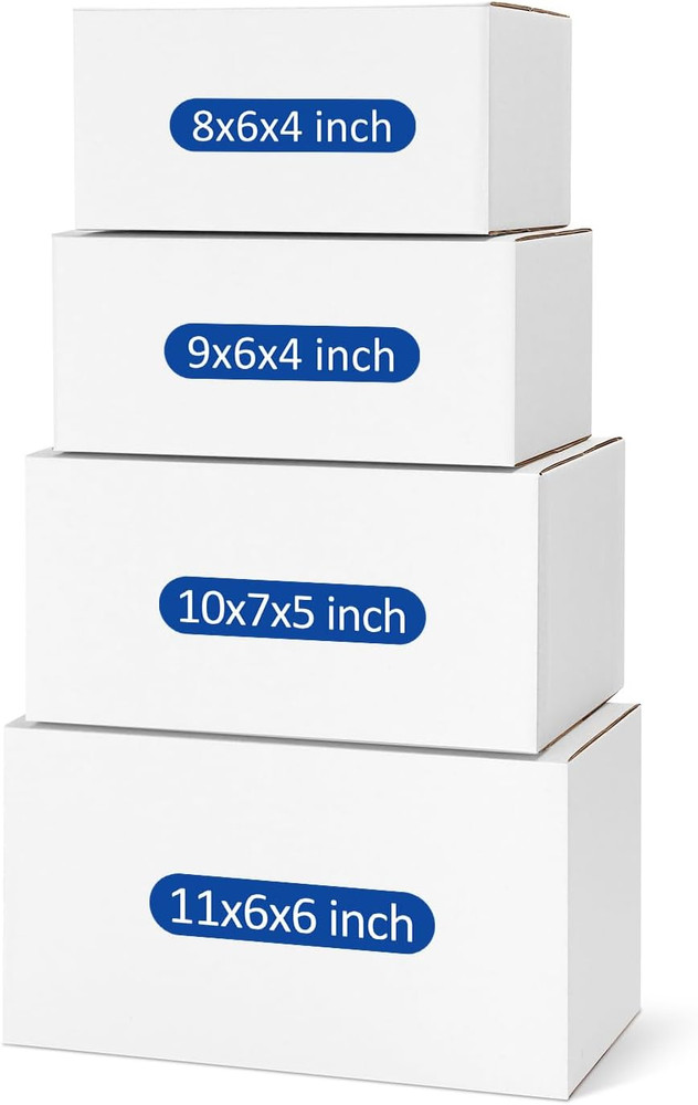 20-Pack Assorted Small Shipping Boxes – White Corrugated Mailers