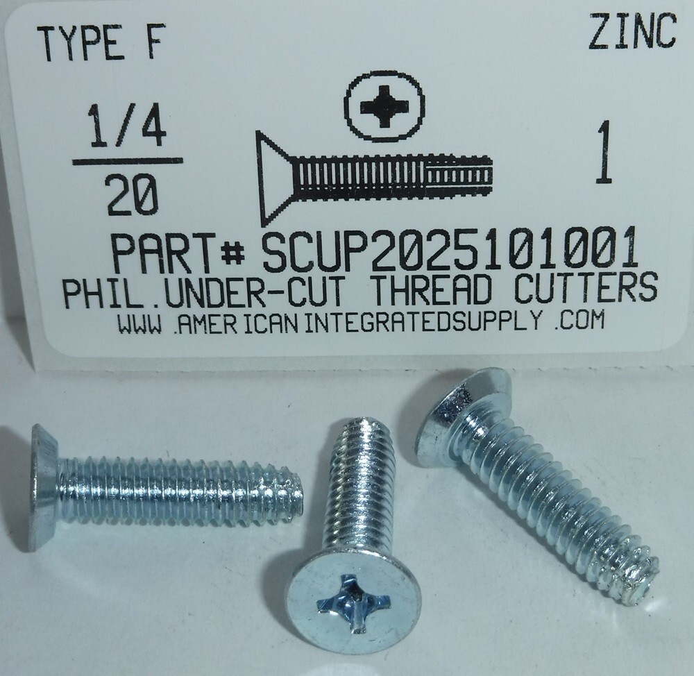 1/4-20×1″ Undercut Flat Phil Thread Cutting Screws Type F Steel Zinc Plated (25)