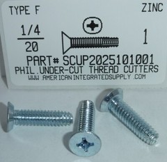 1/4-20×1″ Undercut Flat Phil Thread Cutting Screws Type F Steel Zinc Plated (25)