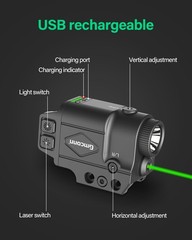 Gmconn 800 Lumen Tactical Flashlight with Green Beam Sight Combo, Gun Black