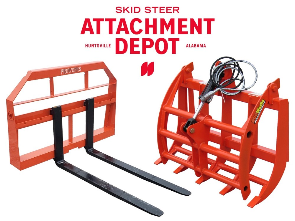48″ Root Rake Clam Grapple and 42″ Long Pallet Forks Attachment ComboQuickAttach