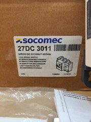 SOCOMEC 27DC3011 SIRCO DC Disconnect Load Break Switch 100A 600 V 3 Pole New