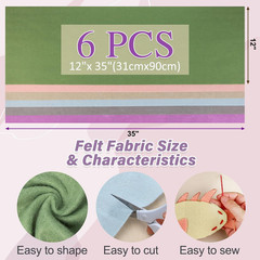 6 Rolls 12″X35″ 1.4Mm Thick Soft Felt Fabric Sheet 6 Assorted Morandi Series Col