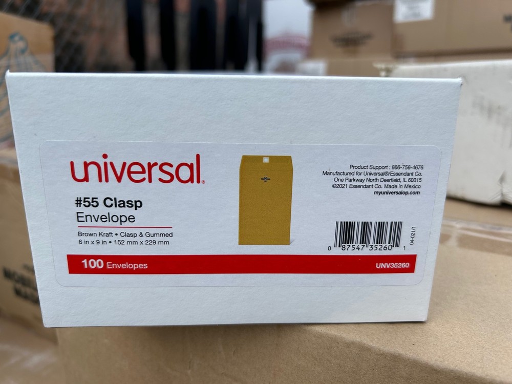 Clasp Envelopes #55 6″ x 9″ 100ct Universal Brown Kraft gummed UNV35260