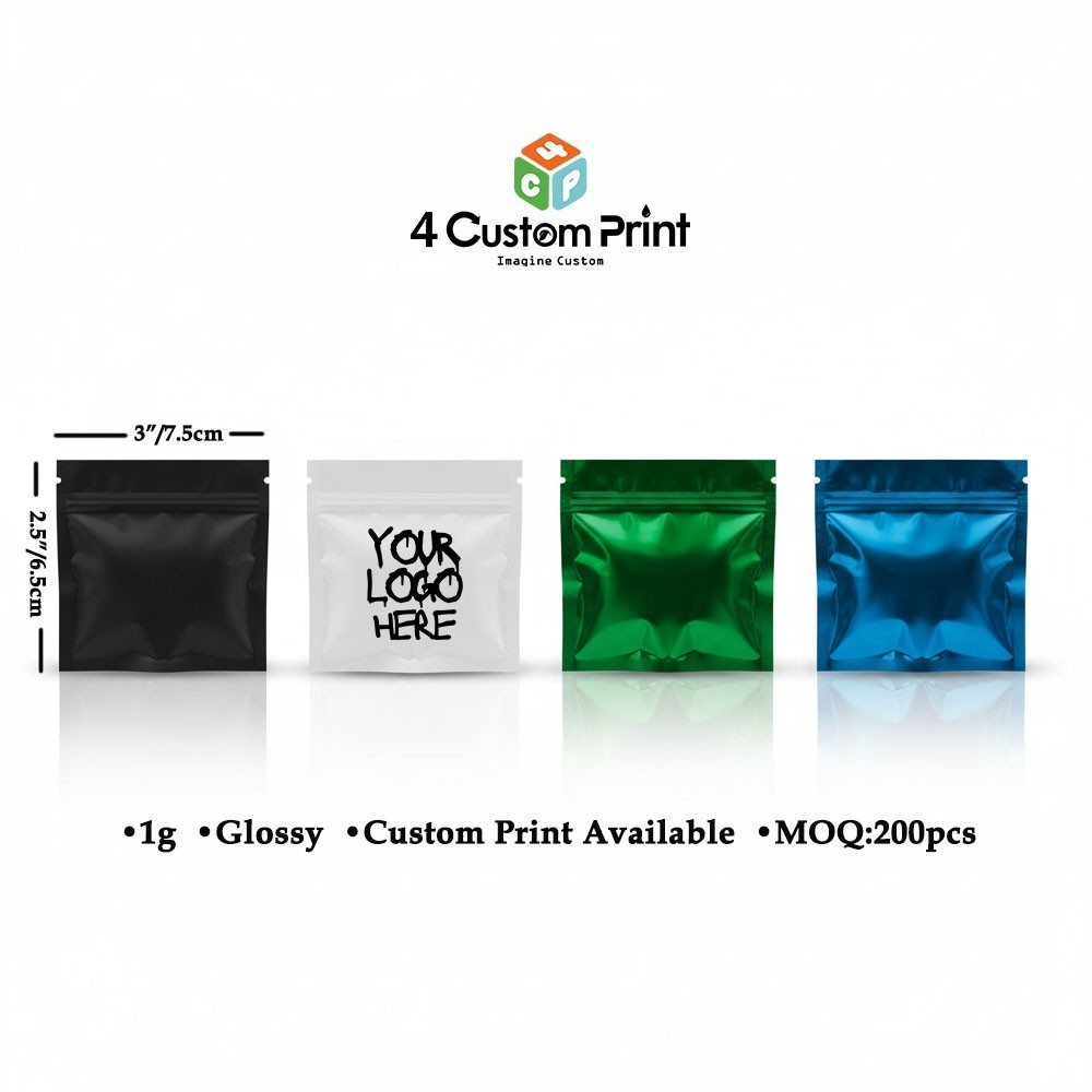 200pc 1g/3.5g/7g/14g/28g Mylar Foil Smell Proof Bags For 1 Color Customs Print