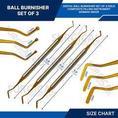 3 Pcs Dental Composite Filling Instrument Ball Tip Burnisher Flat Spatula Gold