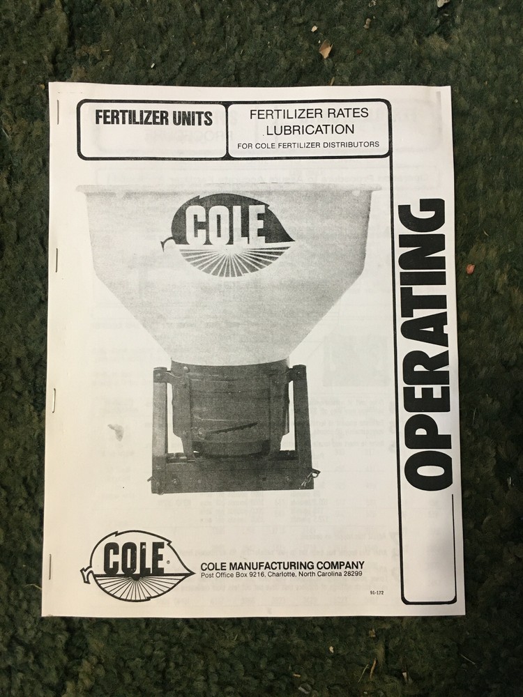 91-172 – A New Reprint Fertilizer Rates Manual For Cole Fertilizer Distributor