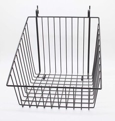 FixtureDisplays 12″ x 12″ Metal Gridwall Slatwall Basket w/ Hooks – Black
