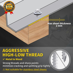Metal Roofing Screws #10 X 1-1/2″, 300 PCS, RUSPERT Hex Head Rubber Washer Shee