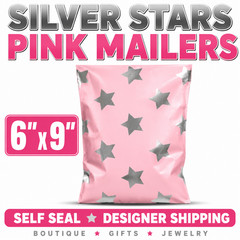 Silver Stars Pink Poly Mailers 6×9 Self Seal Designer Shipping Bags