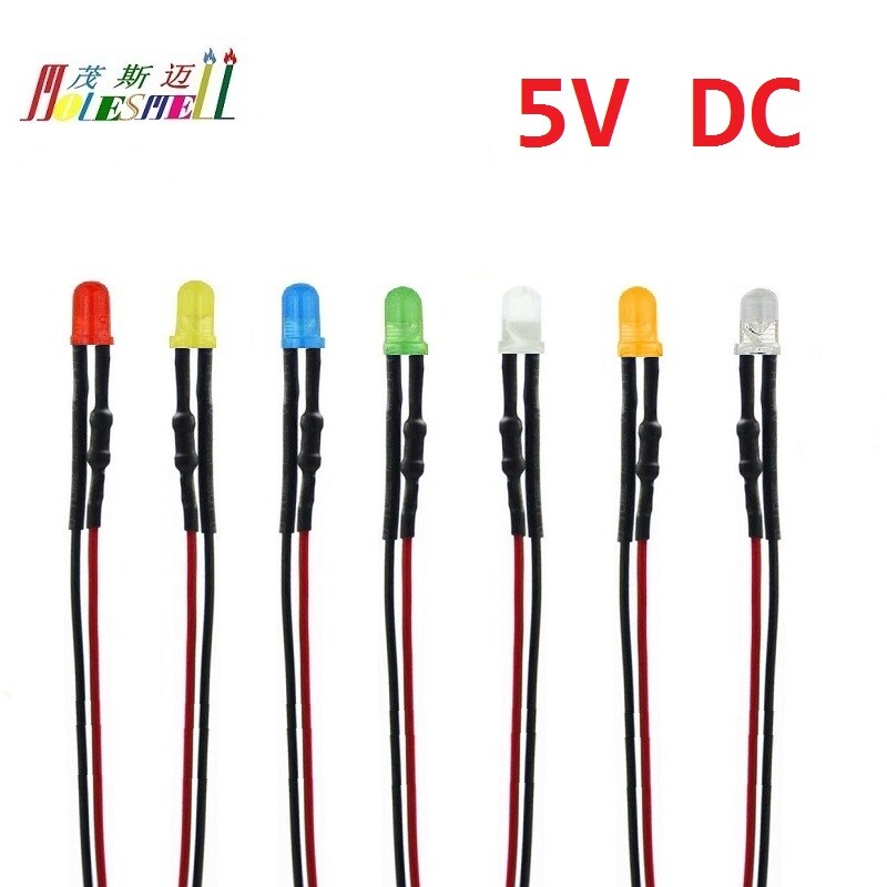 3mm 5V Pre-Wired Red Yellow Blue Green White Orange Purple Pink Warm white Leds
