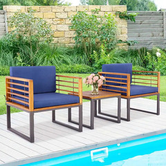 3-Pieces Acacia Wood Outdoor Bistro Patio Conversation Set Table and Chair with