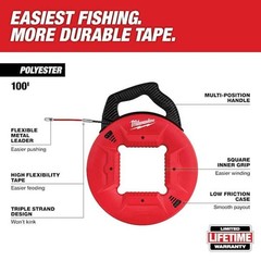 Milwaukee 48-22-4195 100′ Polyester Fish Tape W/ Flexible Metal Leader
