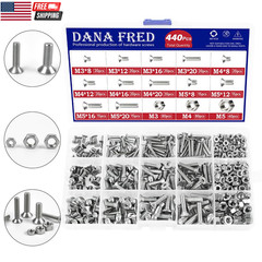 440 Pieces Flat Hex Socket Head Cap Screws Kit 304 Stainless Steel M3 M4 M5 Metr