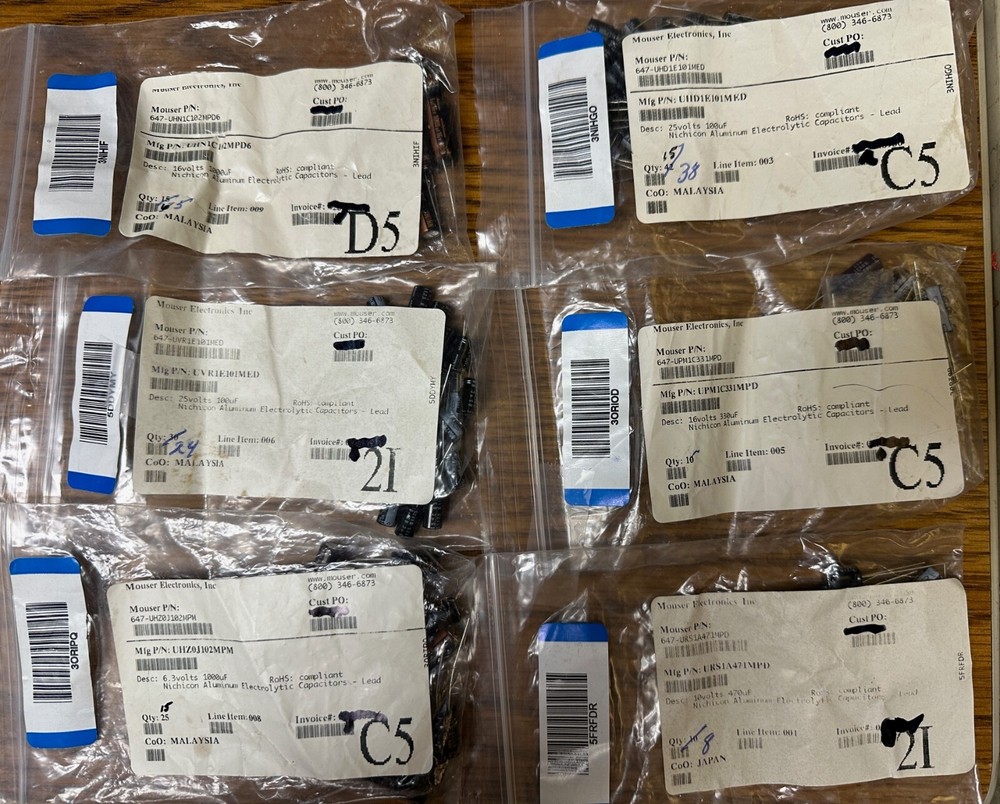 Mixed Lot of Capacitors, Various Types, Values, Nichicon, Panasonic, Kemet