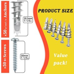 100PCS Zinc Self-Drilling Drywall Anchors, 50 Heavy Duty Hollow Metal Wall…