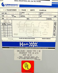 Challenger 45 kVA 480V Type 2 Transformer 208Y/120V 3PH 60Hz 452-K20-415FU 🟦