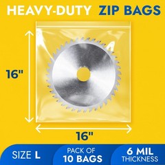 16″ x 16″ Reclosable Plastic Zip Bags, Pack of 10, 6 Mil Heavy-Duty Clear Pol…