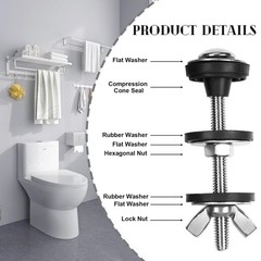 2PCS Universal Toilet Tank to Bowl Bolts Kit, Extra Long Nuts Screw for Toilet M